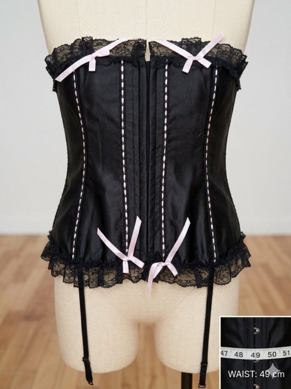 NWT Vaacodor Perfetto Modo Black Strapless Lace-Up Corset Ruffle Bustier Size XL